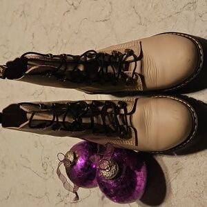 Dr. Martens Beige Lace-Up Combat Boots